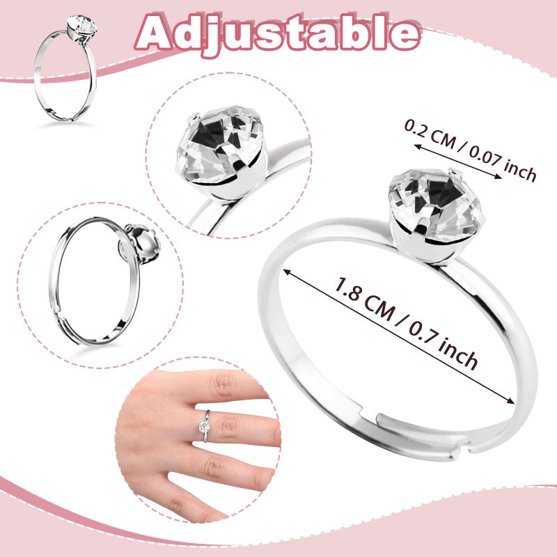 Naler 52 Packs Silver Bridal Shower Ring- Sliver Diamond Engagement Rings for Wedding Table Decorations, Party Favors, Arts & Crafts - Image 2